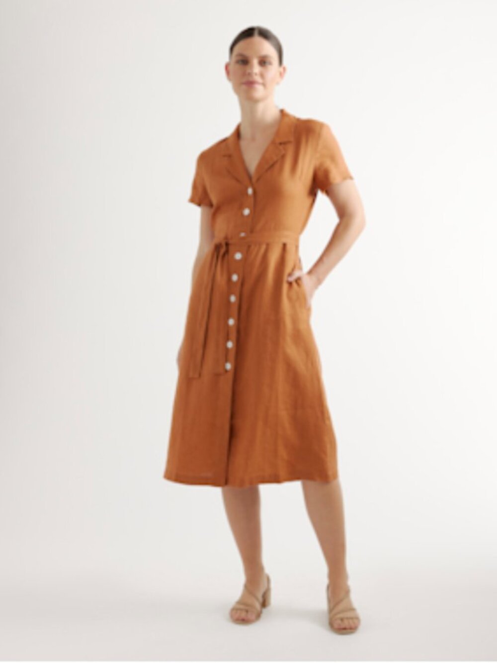 Quince Rust-Orange Button-Front Midi Dress